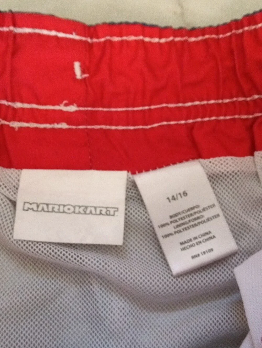 Boys Blue Graphic Swim Shorts with Red Drawstring